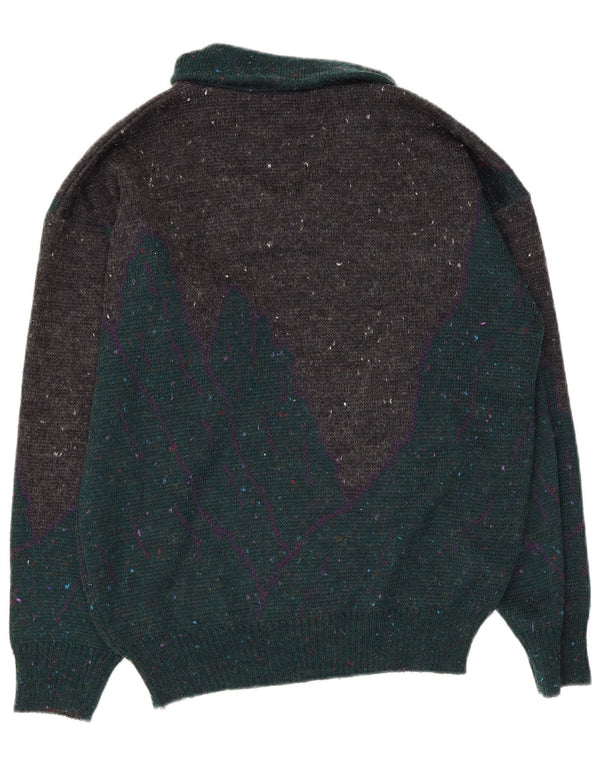 Vintage Mens Graphic Shawl Neck Jumper Sweater Medium Multicoloured Flecked