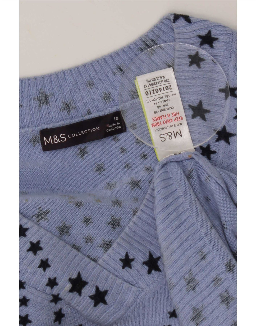 Marks & Spencer Womens Abstract Pattern V-Neck Jumper Sweater UK 18 XL Blue