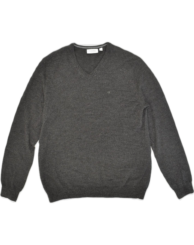 CALVIN KLEIN Mens V-Neck Jumper Sweater Large Grey Wool | Vintage Calvin Klein | Thrift | Second-Hand Calvin Klein | Used Clothing | Messina Hembry 