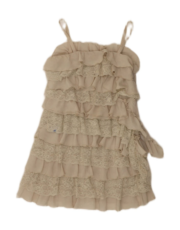 SISLEY Girls Tiered Dress 6-7 Years Small  Beige Floral Polyester
