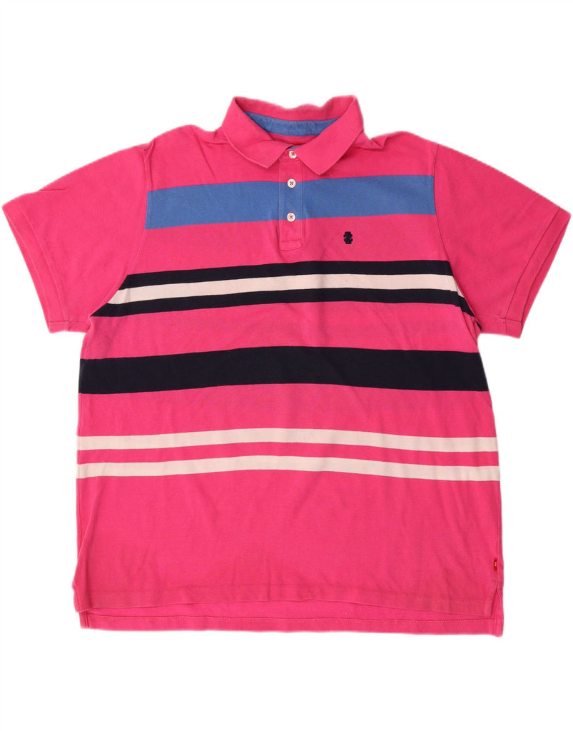 IZOD Mens Polo Shirt 2XL Pink Striped Cotton Vintage Izod and Second-Hand Izod from Messina Hembry 