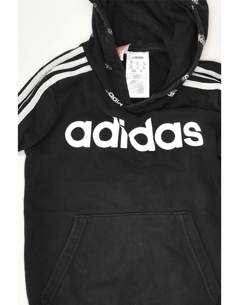 ADIDAS Boys Graphic Hoodie Jumper 7-8 Years Black Cotton | Vintage Adidas | Thrift | Second-Hand Adidas | Used Clothing | Messina Hembry 