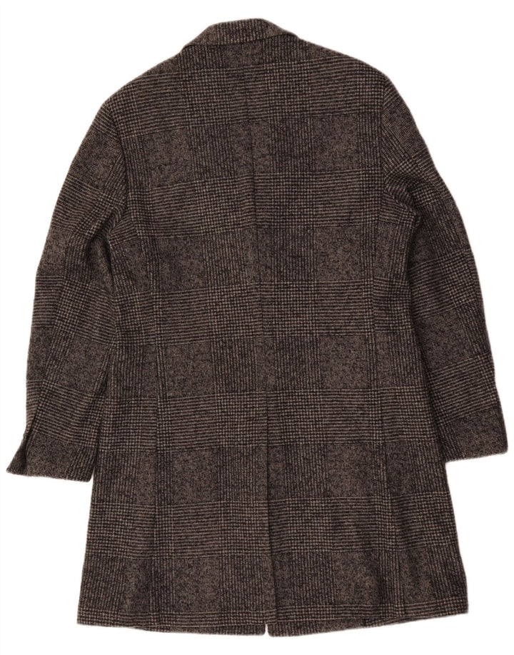 Paoloni Mens Overcoat IT 52 XL Grey Houndstooth Virgin Wool