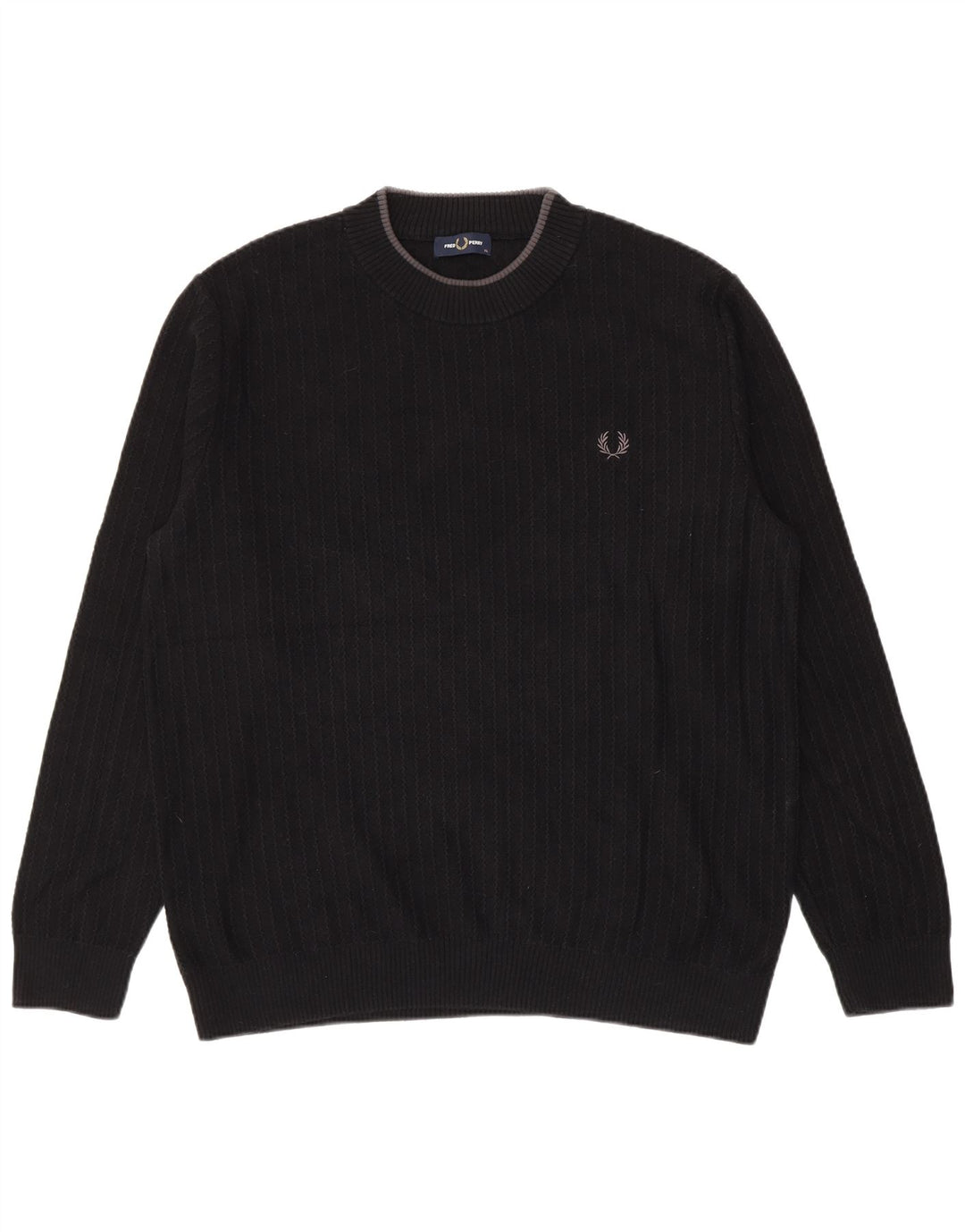 Fred Perry Mens Crew Neck Jumper Sweater XL Black Cotton