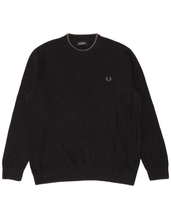 Fred Perry Mens Crew Neck Jumper Sweater XL Black Cotton