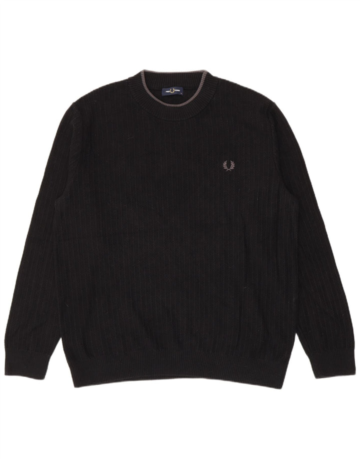Fred Perry Mens Crew Neck Jumper Sweater XL Black Cotton