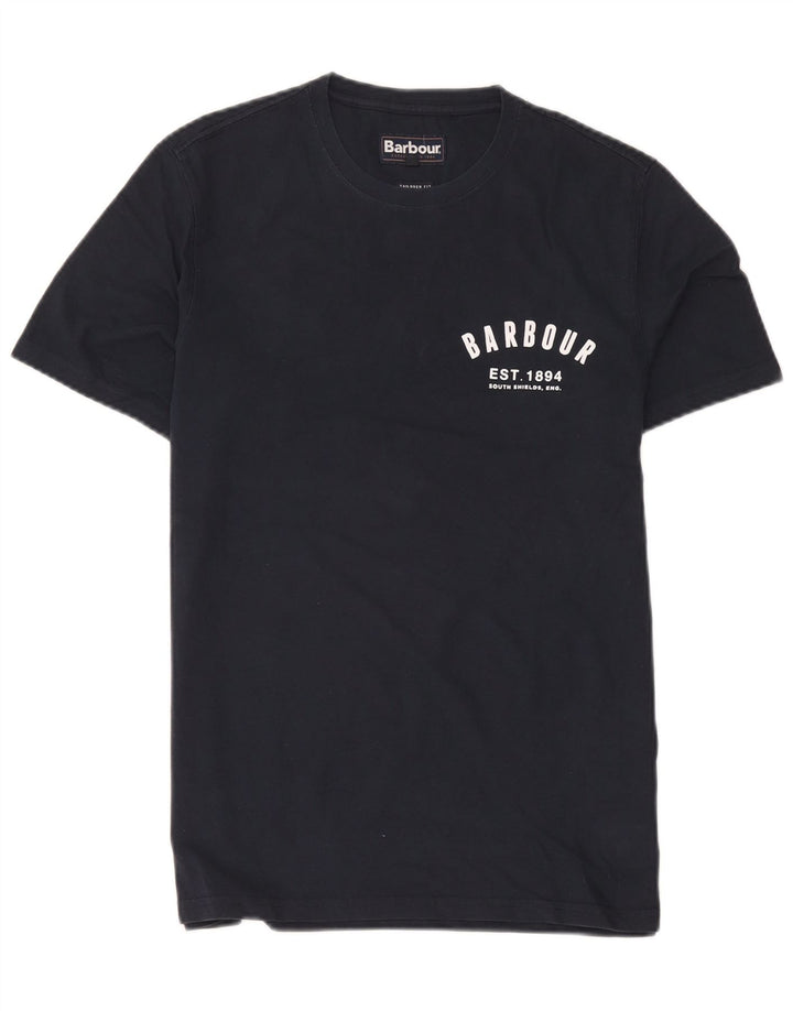 Barbour Mens Tailored Fit Graphic T-Shirt Top Medium Navy Blue Cotton