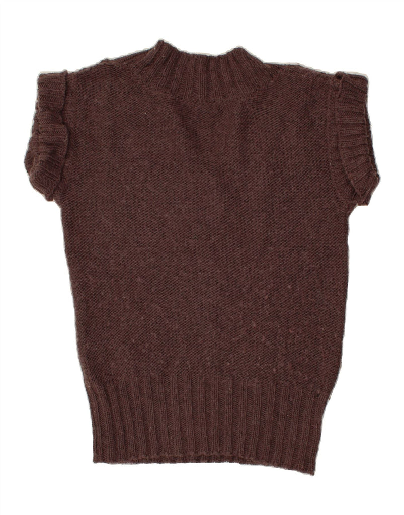 MASSIMO DUTTI Womens Short Sleeve V-Neck Jumper Sweater UK 14 Medium Brown Vintage Massimo Dutti and Second-Hand Massimo Dutti from Messina Hembry 