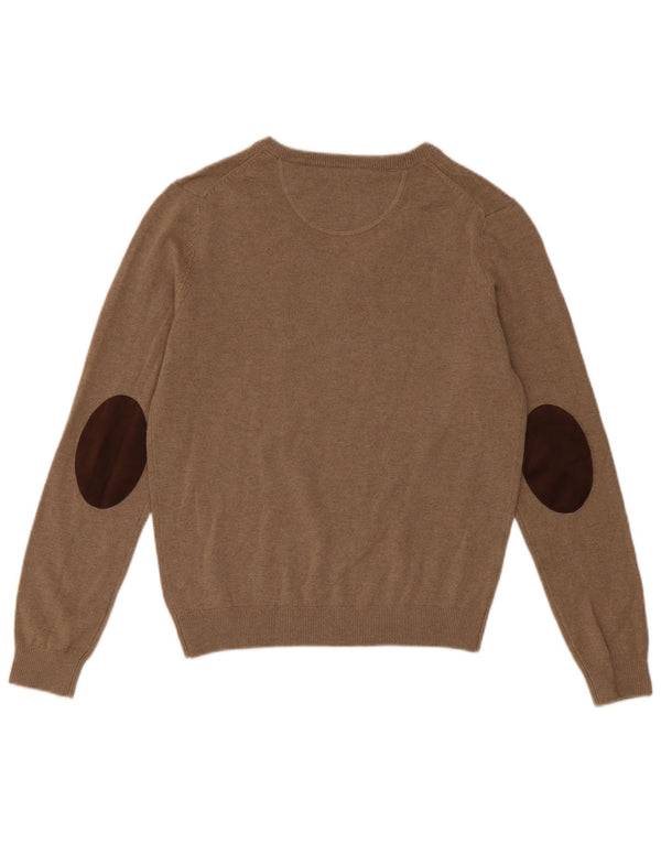 Boggi Mens V-Neck Jumper Sweater Small Beige Wool
