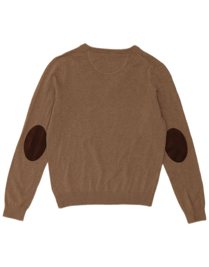 Boggi Mens V-Neck Jumper Sweater Small Beige Wool