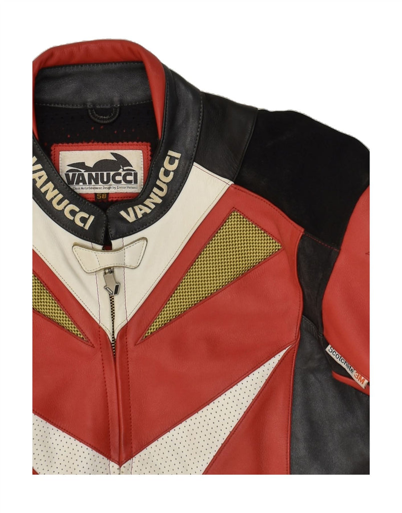 VANUCCI Mens Motorcycle Graphic Biker Jacket Size 58 4XL Red Leather | Vintage Vanucci | Thrift | Second-Hand Vanucci | Used Clothing | Messina Hembry 