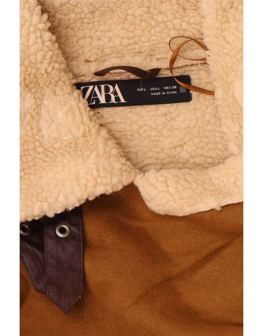 Zara Womens Sherpa Jacket UK 16 Large Brown Polyester