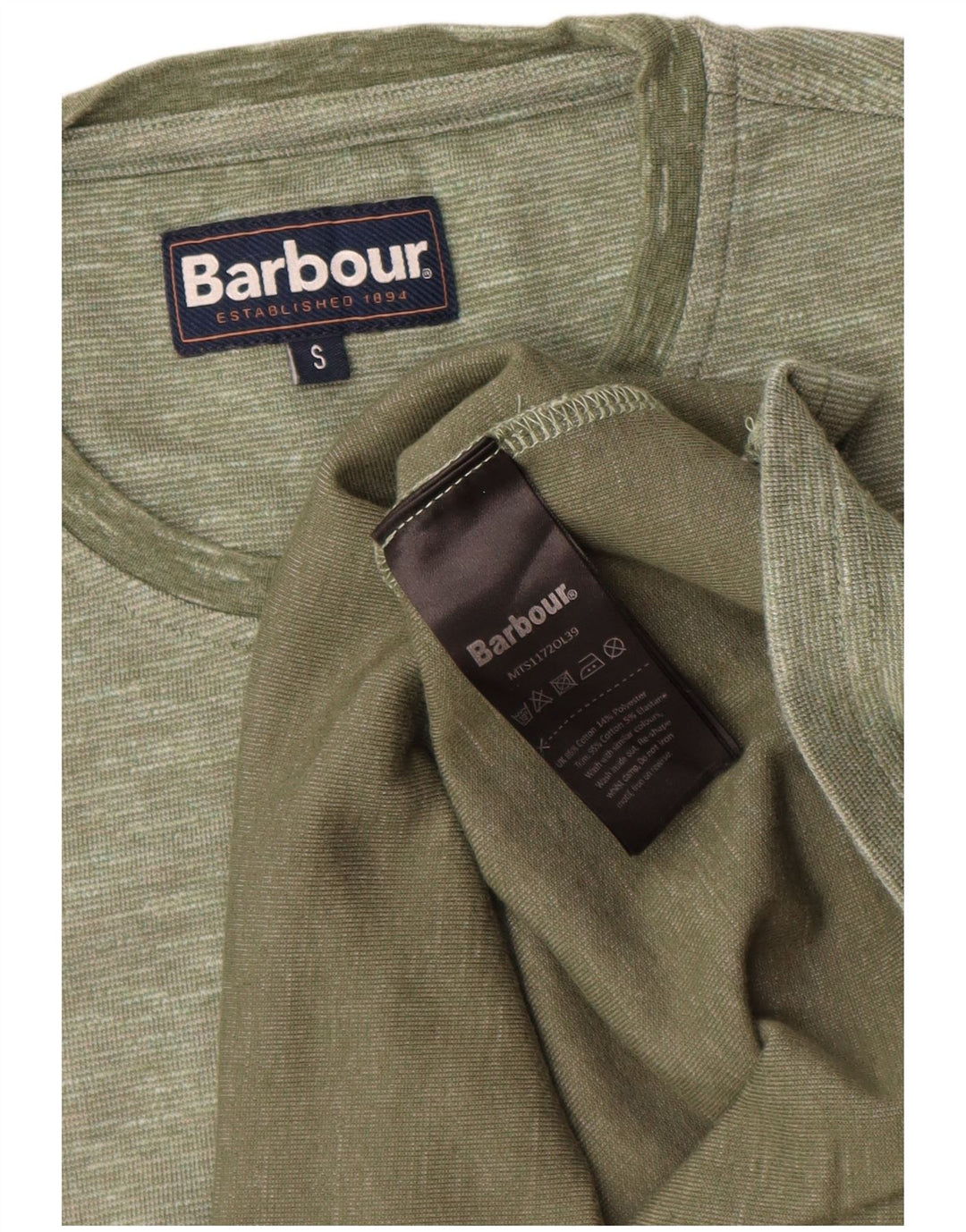 Barbour Mens T-Shirt Top Small Green Flecked Cotton