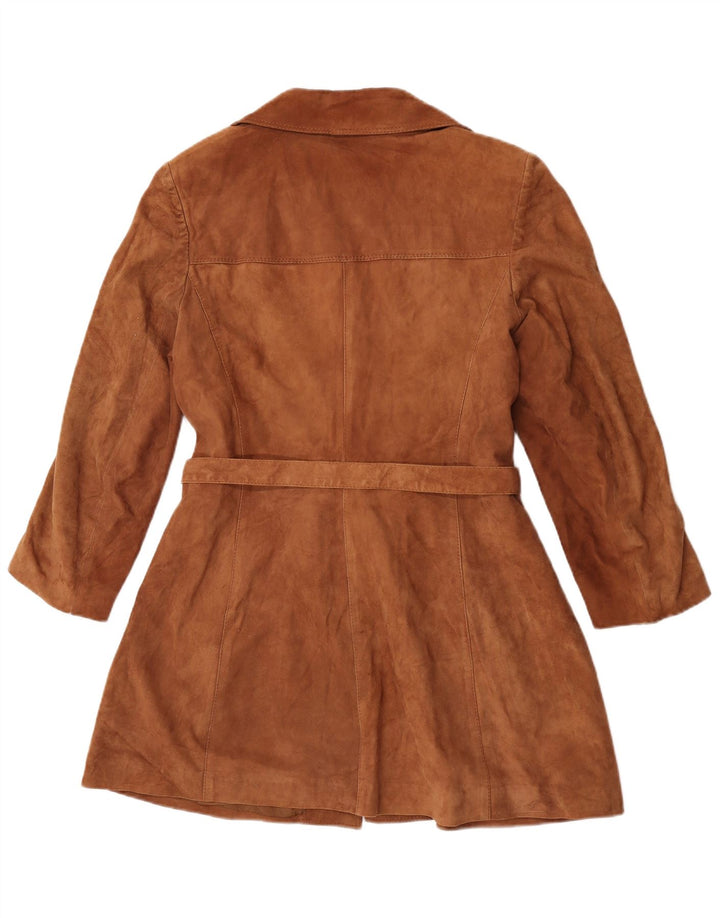 Vintage Womens Suede Overcoat IT 52 2XL Brown Leather