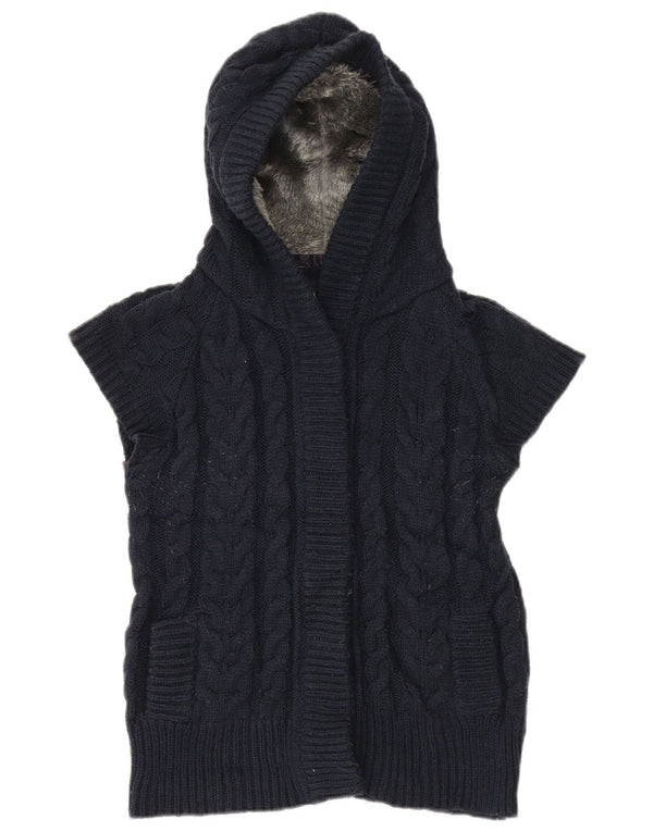 Zara Womens Hooded Short Sleeve Cardigan Sweater UK 14 Medium Navy Blue