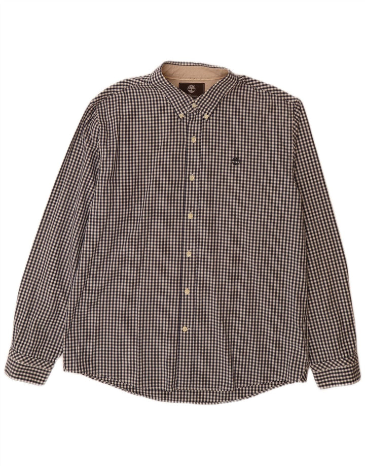 TIMBERLAND Mens Slim Fit Shirt XL Navy Blue Gingham Cotton