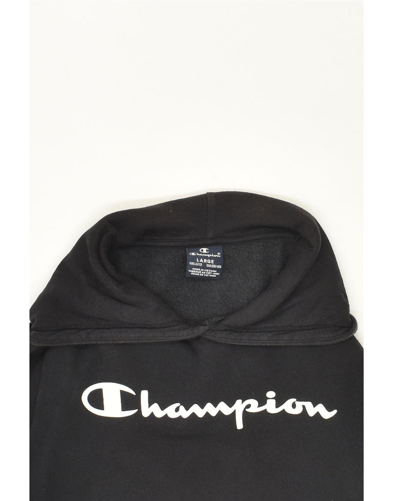 CHAMPION Boys Graphic Hoodie Jumper 11-12 Years Large Black Cotton | Vintage Champion | Thrift | Second-Hand Champion | Used Clothing | Messina Hembry 