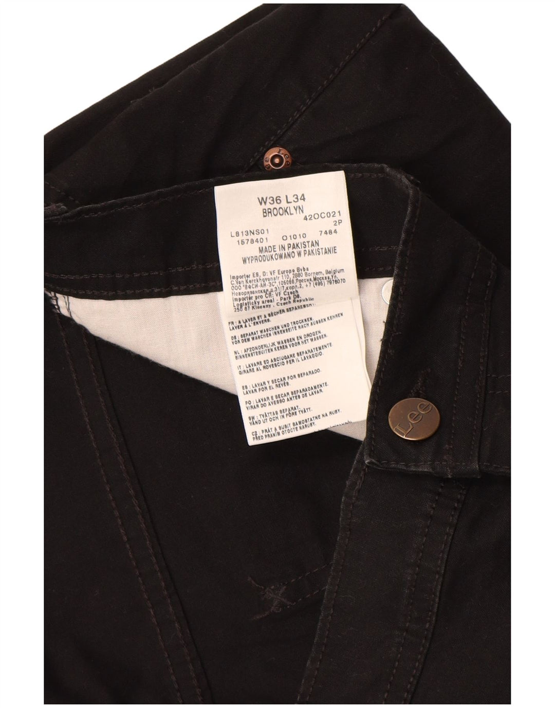 LEE Mens Brooklyn Straight Casual Trousers W36 L34 Black Cotton