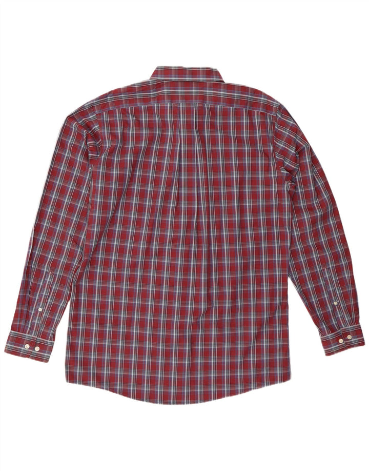 Eddie Bauer Mens Tall Classic Fit Shirt Large Burgundy Check Cotton