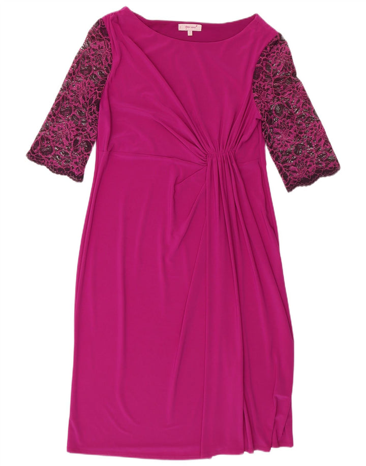 PER UNA Womens 3/4 Sleeve Sheath Dress UK 14 Large Pink Polyester