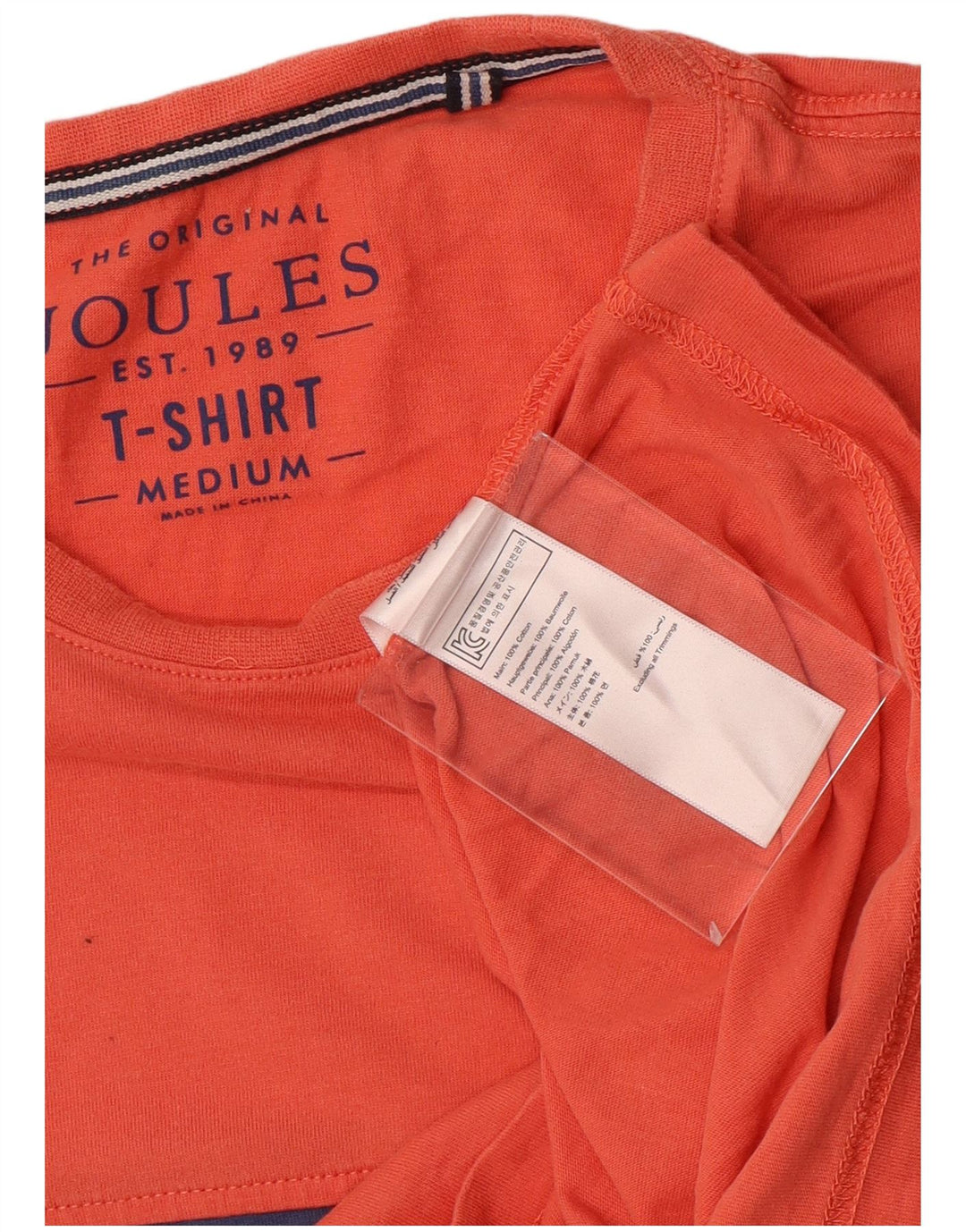 Joules Mens T-Shirt Top Medium Orange Colourblock Cotton