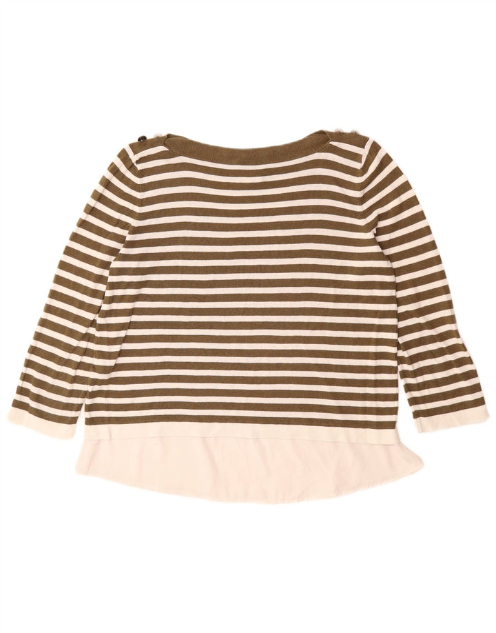 ESPRIT Womens Boat Neck Jumper Sweater UK 10 Small Khaki Striped