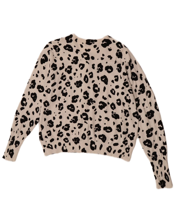 Marks & Spencer Womens Cardigan Sweater UK 16 Large White Animal Print