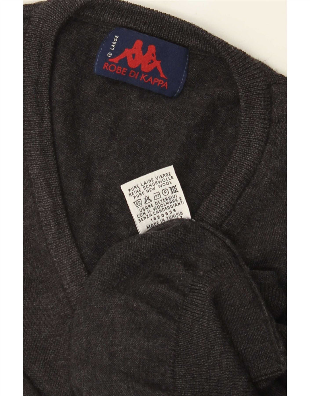 Kappa Mens V-Neck Jumper Sweater Large Grey Wool