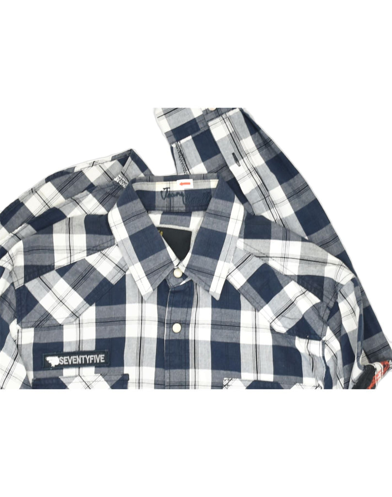 JACK & JONES Mens Seventyfive Shirt Small Navy Blue Check Cotton | Vintage | Thrift | Second-Hand | Used Clothing | Messina Hembry 