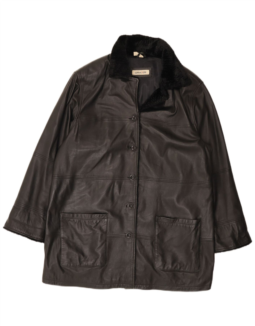 Vintage Womens Leather Coat UK 24 4XL Black Leather