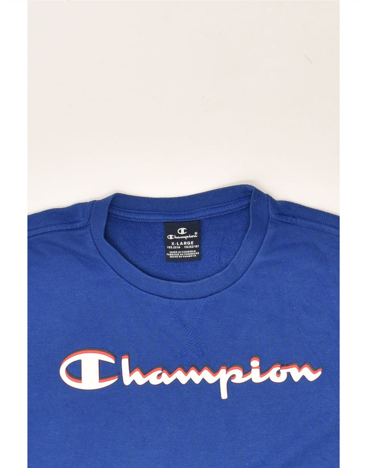 CHAMPION Boys Graphic Sweatshirt Jumper 13-14 Years XL Blue Cotton | Vintage Champion | Thrift | Second-Hand Champion | Used Clothing | Messina Hembry 