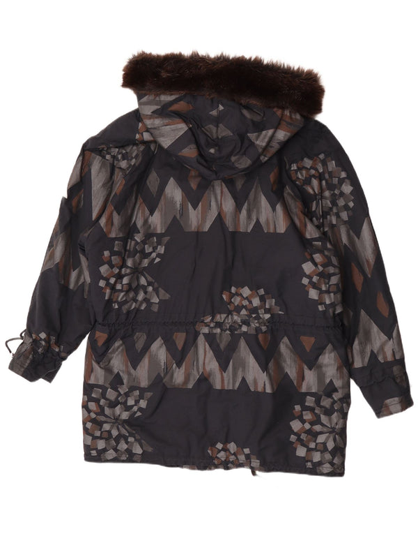 FUCHS & SCHMITT Womens Hooded Padded Coat UK 14 Medium Grey Geometric