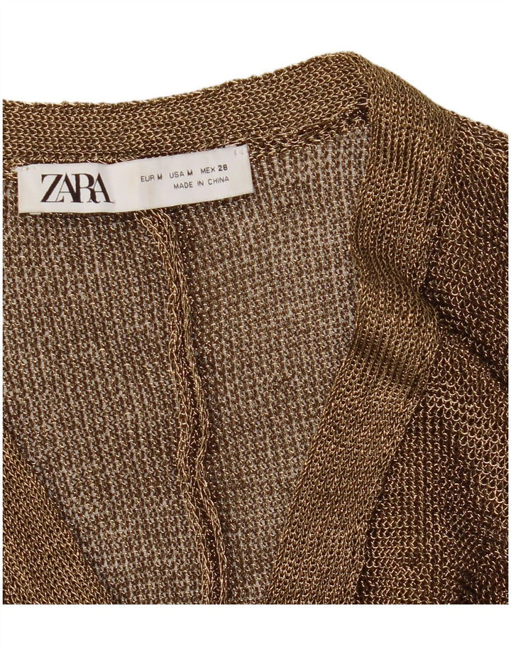 Zara Womens See Through Cardigan Sweater UK 14 Medium Gold Flecked