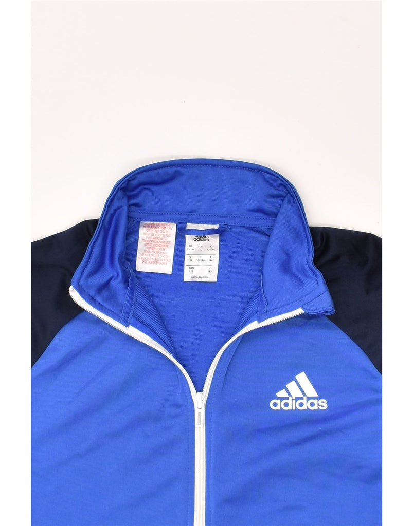 ADIDAS Boys Tracksuit Top Jacket 13-14 Years Blue Colourblock Polyester | Vintage Adidas | Thrift | Second-Hand Adidas | Used Clothing | Messina Hembry 