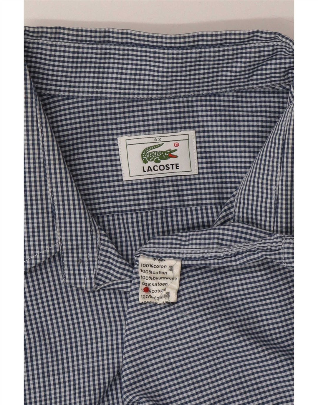 Lacoste Mens Shirt Size 42 Large Navy Blue Gingham Cotton