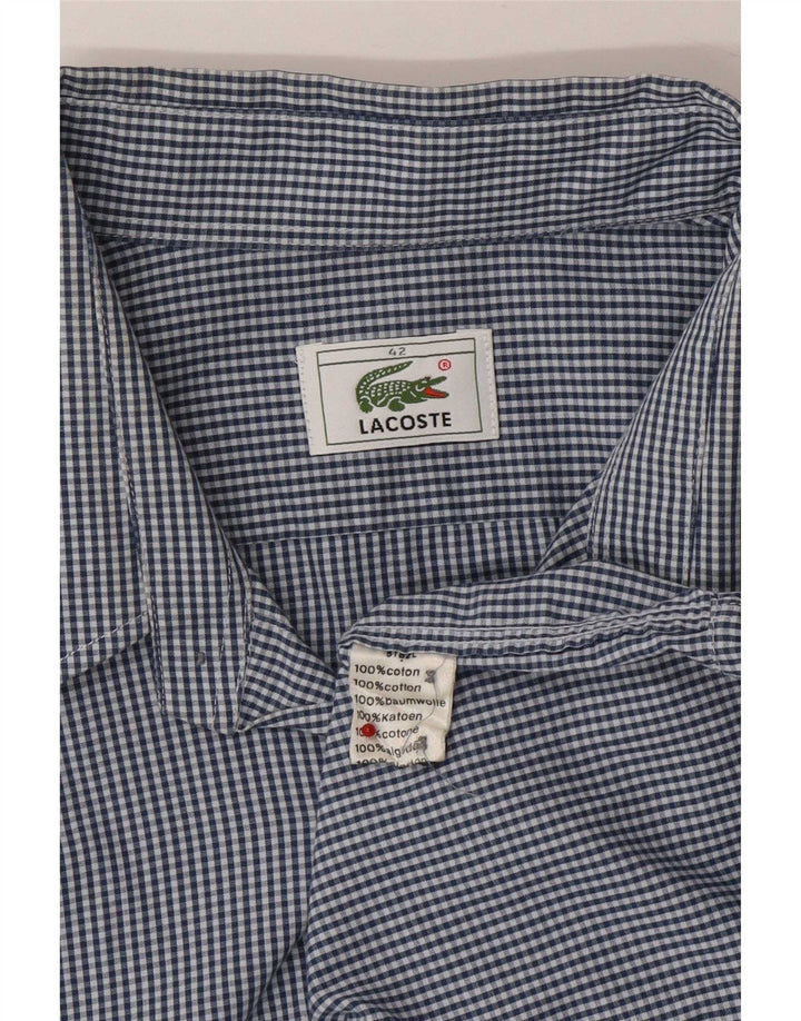 Lacoste Mens Shirt Size 42 Large Navy Blue Gingham Cotton