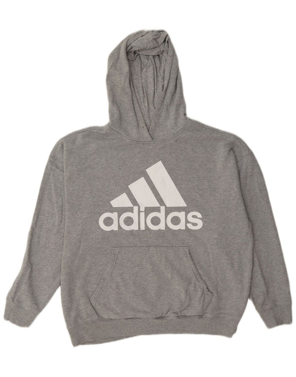 Adidas Womens Graphic Oversized Hoodie Jumper UK 12/14 Medium Grey Flecked