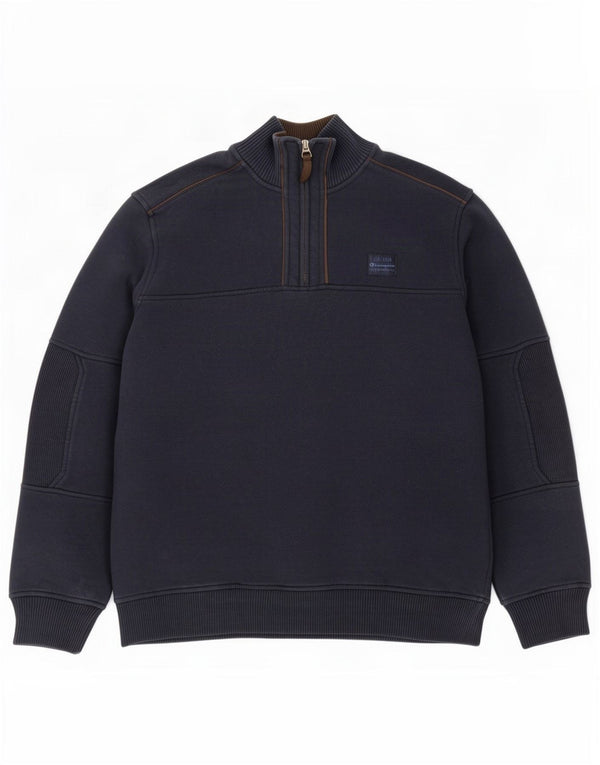 Champion Mens Zip Neck Sweatshirt Jumper XL Navy Blue Cotton