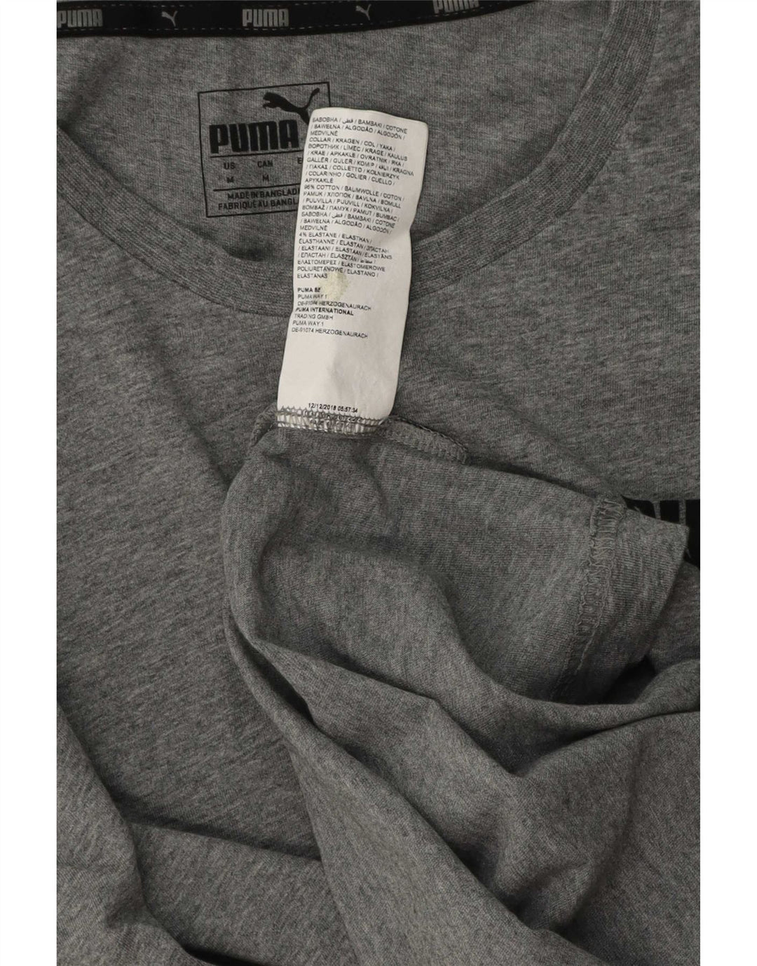 Puma Mens T-Shirt Top Medium Grey Cotton