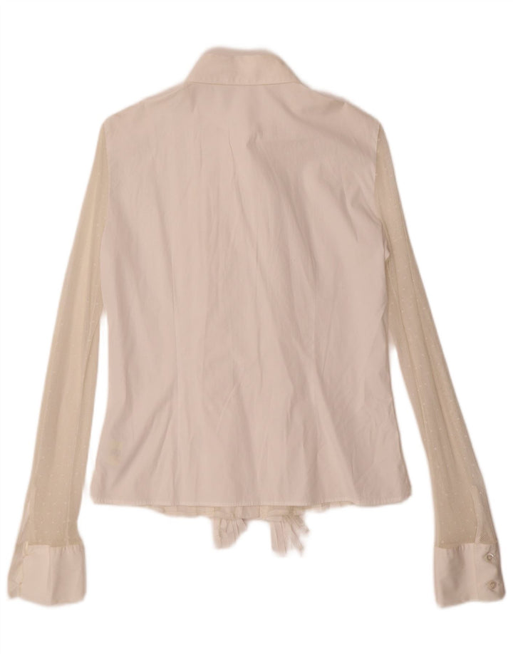 Iceberg Womens Ruffle Front Lace Shirt Blouse IT 44 Medium White Cotton