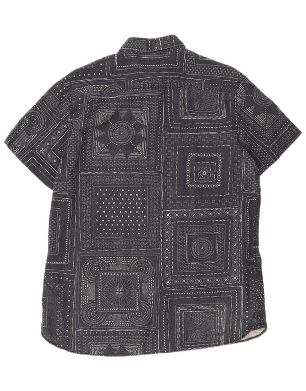 John Lewis Mens Short Sleeve Shirt Medium Grey Geometric Cotton