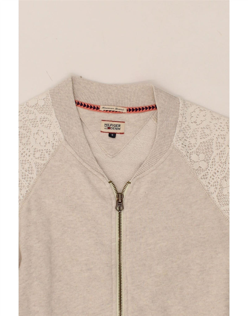 TOMMY HILFIGER Womens Tracksuit Top Jacket UK 10 Small Grey Floral Cotton Vintage Tommy Hilfiger and Second-Hand Tommy Hilfiger from Messina Hembry 