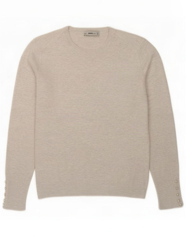 Zara Womens Crew Neck Jumper Sweater UK 14 Large Grey Flecked Viscose