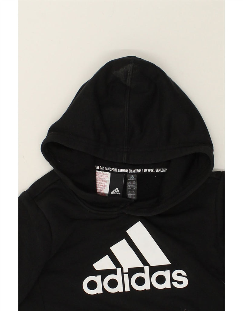 ADIDAS Boys Graphic Hoodie Jumper 7-8 Years Black Cotton | Vintage Adidas | Thrift | Second-Hand Adidas | Used Clothing | Messina Hembry 