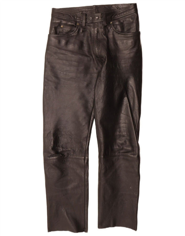 Vintage Mens Straight Leather Trousers W32 L33 Black Leather