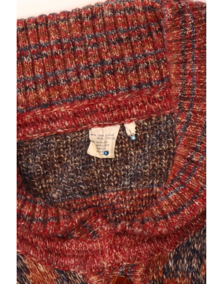 Vintage Mens Longline Cardigan Sweater Large Multicoloured Geometric Wool