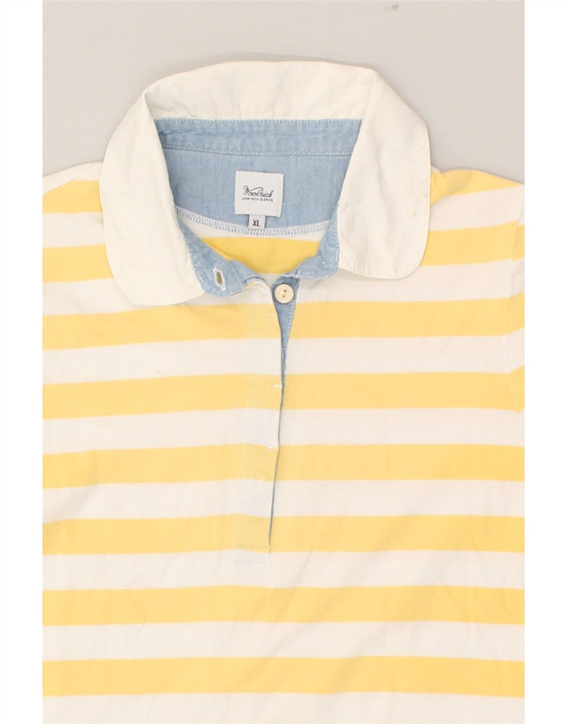 WOOLRICH Womens Slim Polo Shirt UK 18 XL Yellow Striped Cotton | Vintage Woolrich | Thrift | Second-Hand Woolrich | Used Clothing | Messina Hembry 