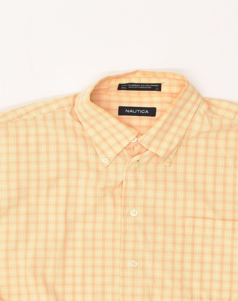 NAUTICA Mens Short Sleeve Shirt Large Yellow Check Cotton | Vintage Nautica | Thrift | Second-Hand Nautica | Used Clothing | Messina Hembry 