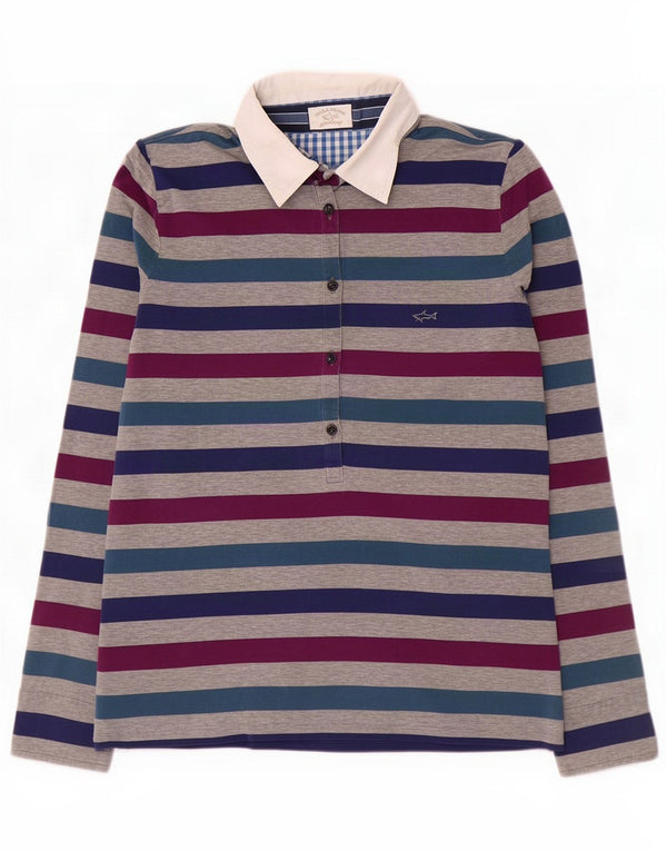 Paul & Shark Womens Rugby Polo Shirt UK 14 Large Multicoloured Striped