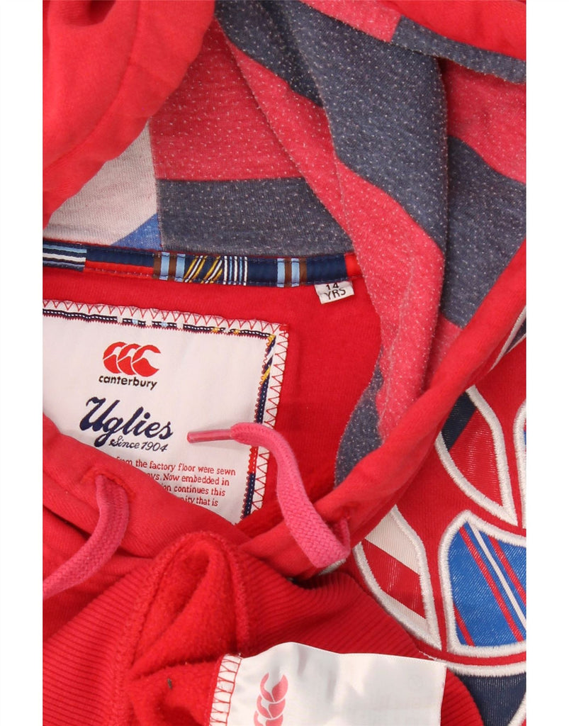 CANTERBURY Boys Graphic Hoodie Jumper 13-14 Years Red Vintage Canterbury and Second-Hand Canterbury from Messina Hembry 